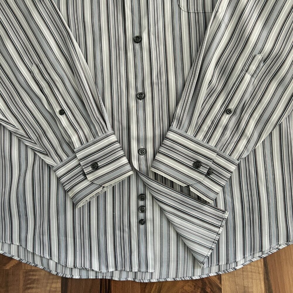 Pronto-Uomo Non-iron Multi-colored Pinstripe Button Down Shirt 100% Cotton Large - Picture 3 of 6